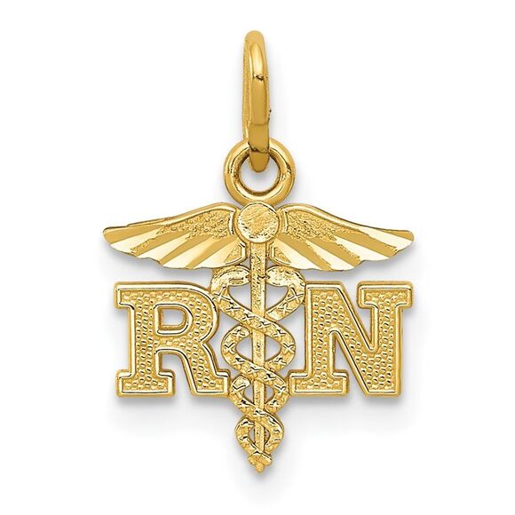 14k Yellow Gold Diamond-cut Polished RN Nurse Pendant